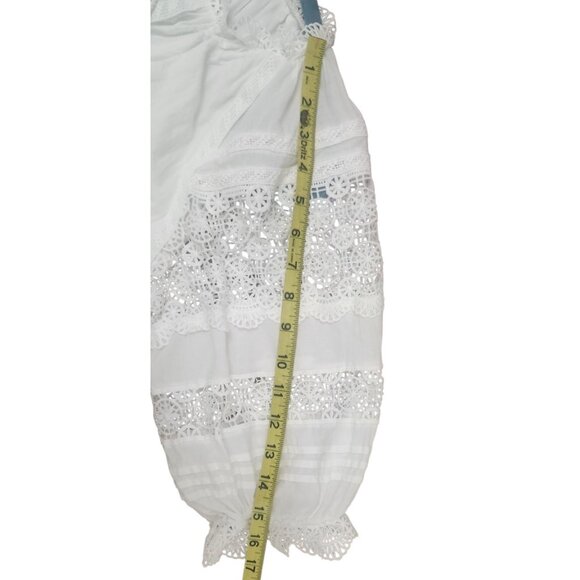 En Saison White Eyelet Midi Dress XS Boho Lace Peasant Summer Cottagecore Flowy - Picture 10 of 11